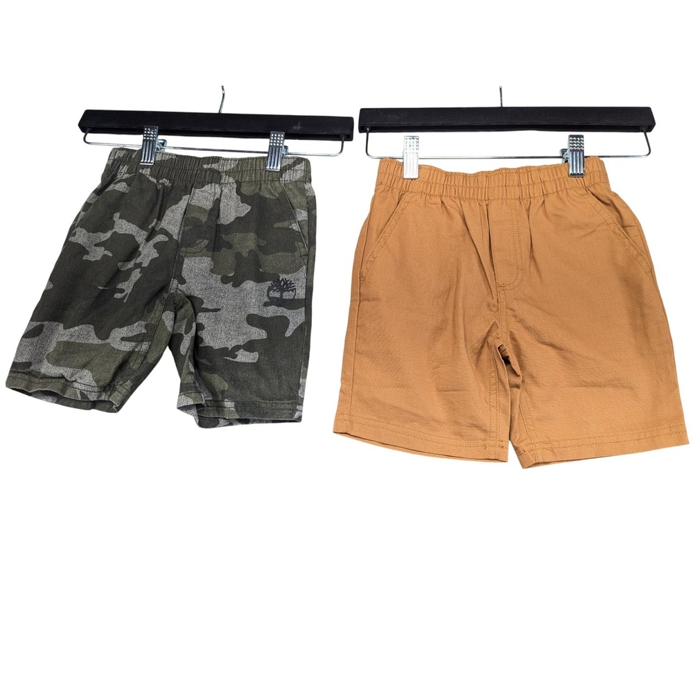 Timberland Boys 4T Shorts Set 2 Pack Camo and‎ Wheat Tan Elastic Waist Cotton